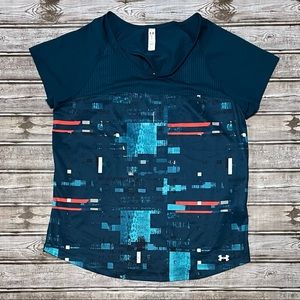 Under Armour Heat Gear Women Activewear Shirt Workout Top Blue Cutout Back Sz M